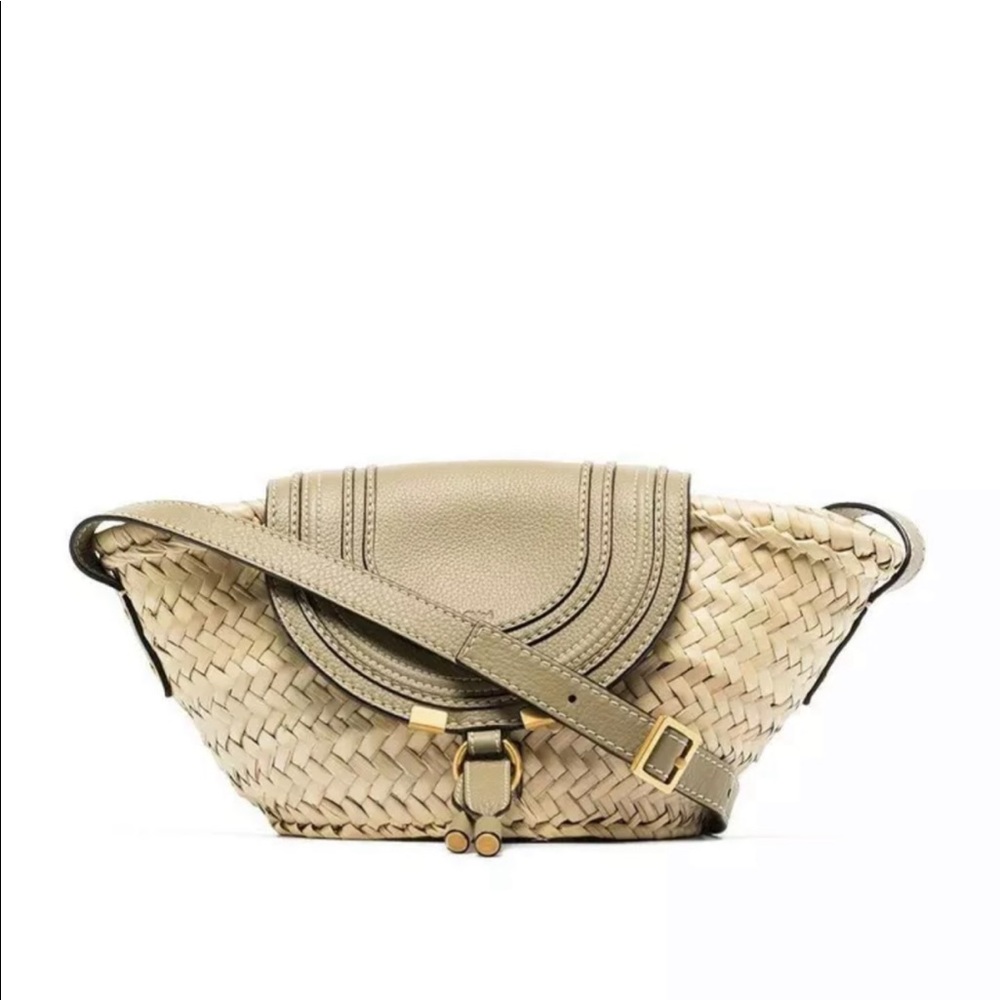 Chloe Marcie Small Straw Crossbody basket pottery green